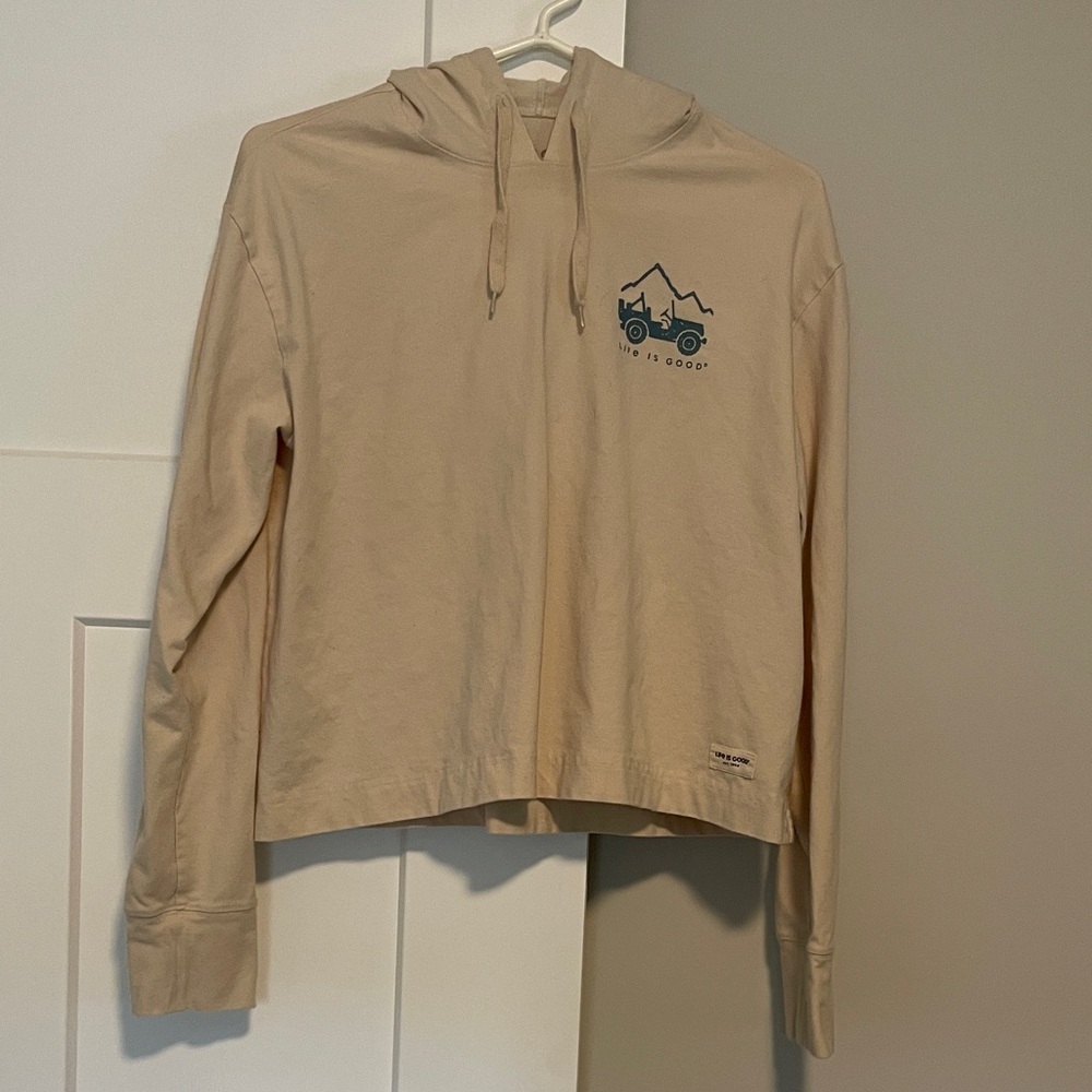 Life Is Good Cream Hoodie with Logo Patch